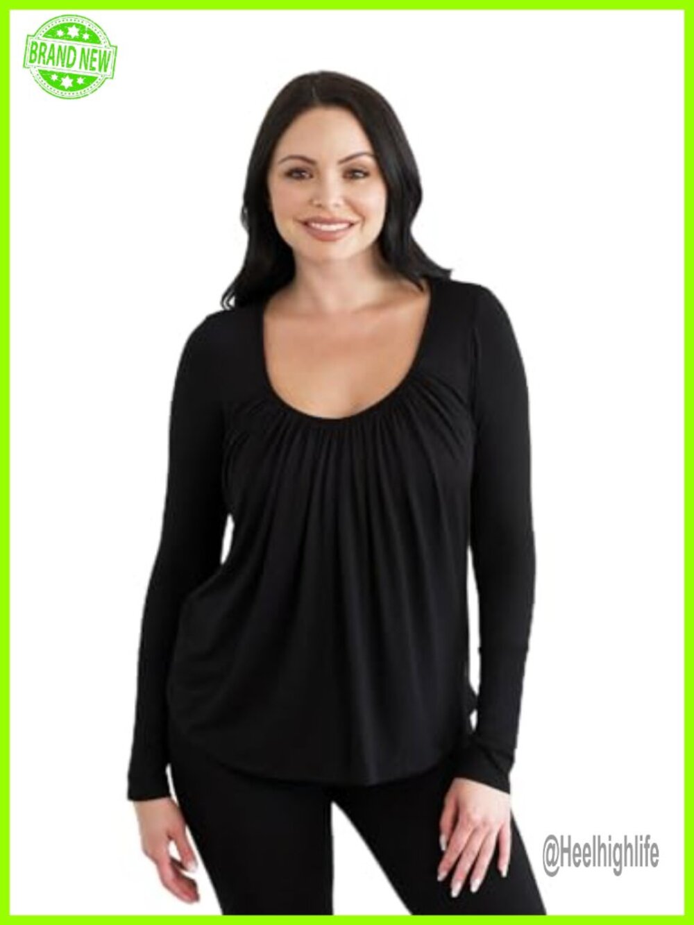 Long Sleeve Scoop Neck Loose Tunic Top Built-in Shelf Braless Sleep Lounge